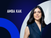 blue background with a portrait of Amba Kak